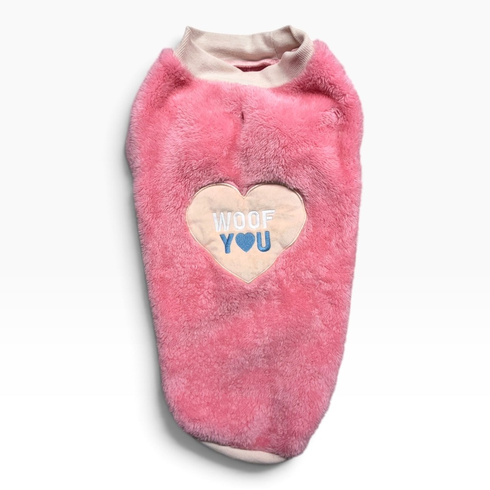 Heart to Tail Pink Fuzzy Fleece Woof You Heart Pet Sweater Large Pullover